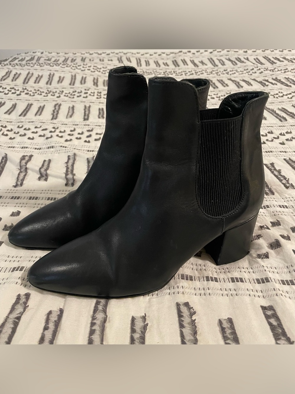 Avellini Made in Italy Black Leather Pointed-Toe Chelsea Block Heel Boots